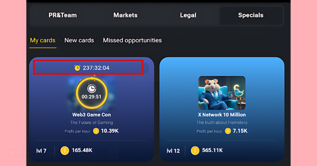 Web3 Game con Card for Hamster Kombat with hints about the airdrop