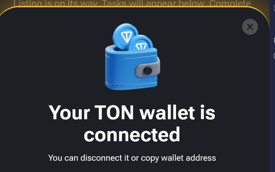 Hamster Kombat TON wallet connection success message