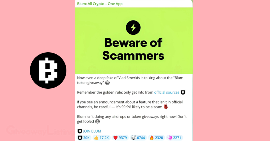 Blum social media announcement on token and airdrops with Blum logo