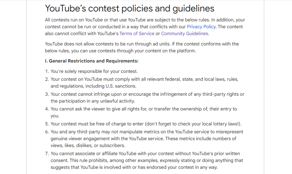 YouTube’s contest policies and guidelines image