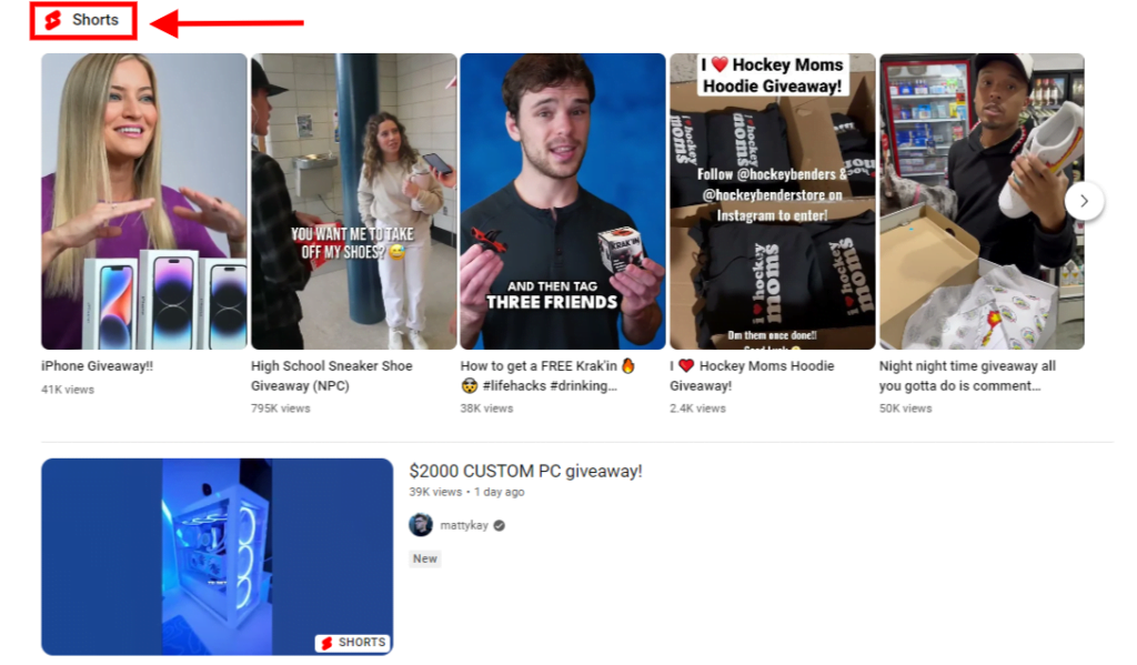 YouTube giveaway shorts and stories
