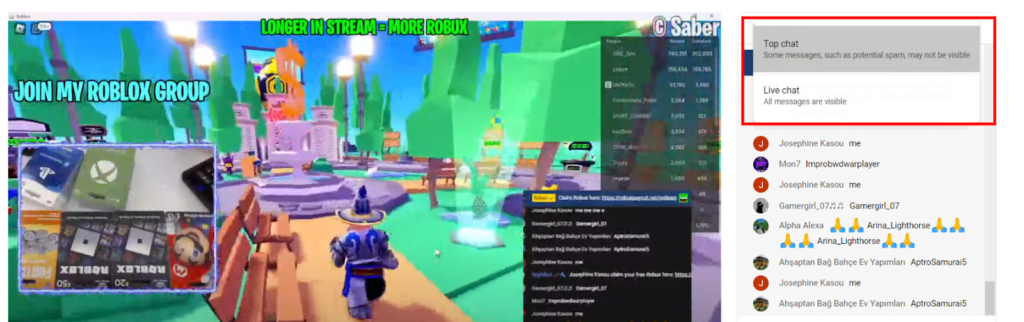 Live chat function on YouTube