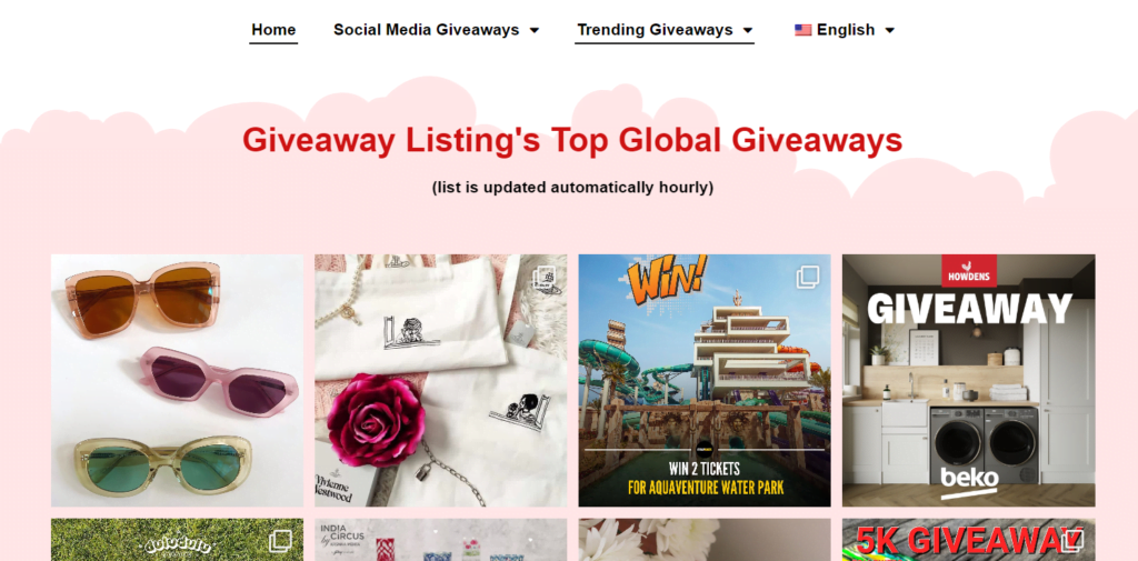 Giveaway Listing’s website and global giveaway listings