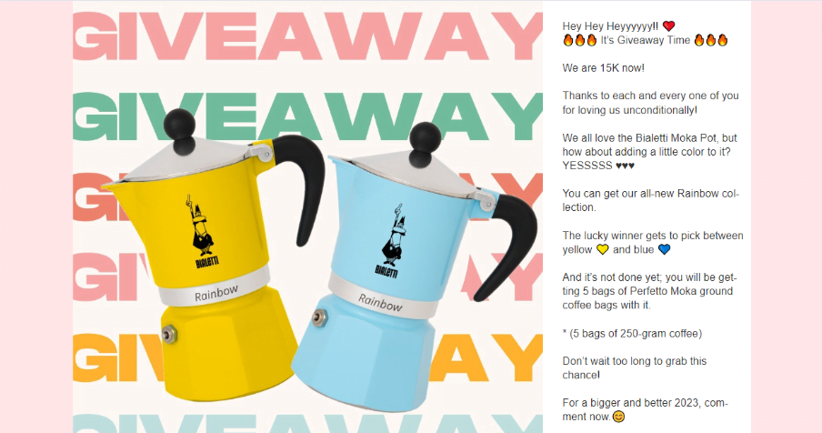 One yellow and one blue coffee maker giveaway prize