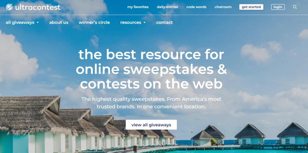Blue sky and clouds image with seafront huts on Ultra Contest giveaways site