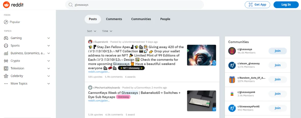 NFT giveaway on Reddit platform’s home page