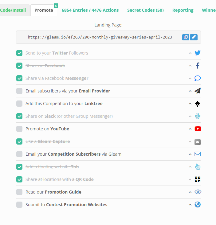 Gleam review of platform features - promote section