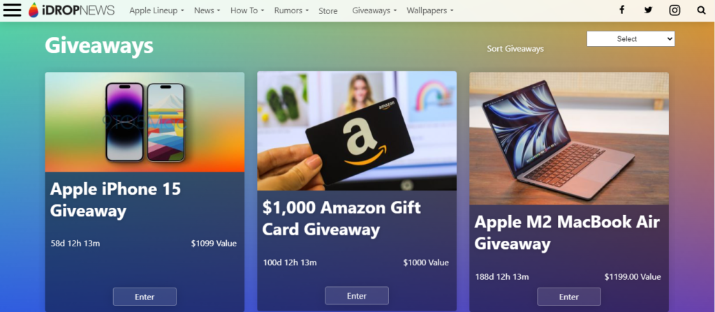 The iDropnews website giveaway page - biggest iPhone Giveaway