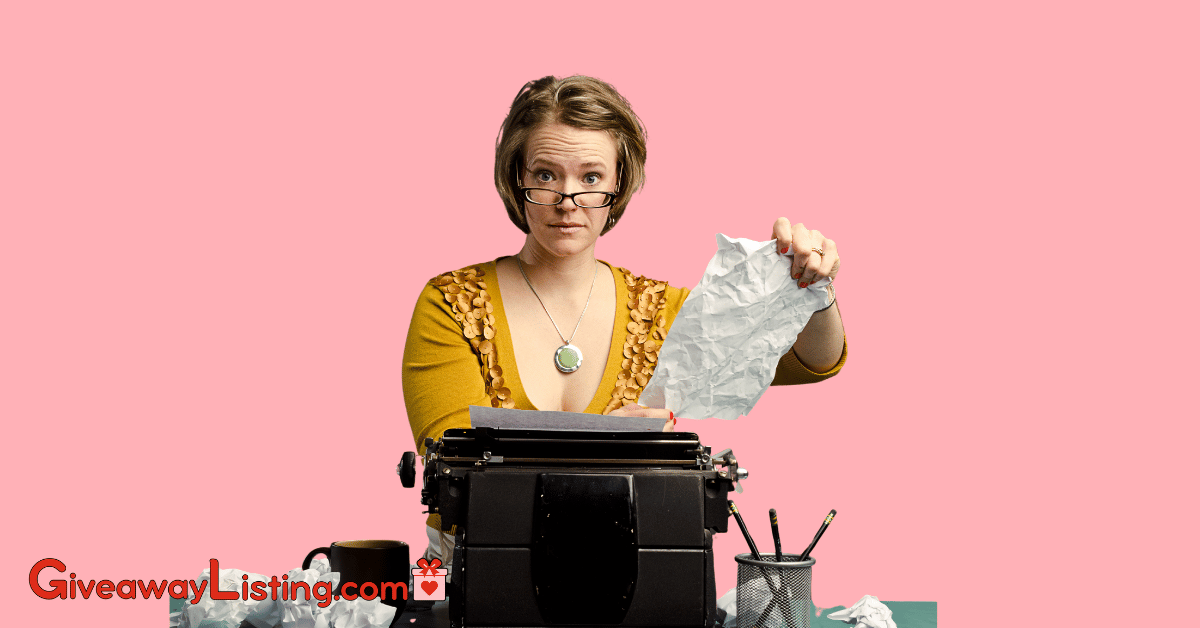 a writer working on a typewriting machine and holding a piece of her manuscript