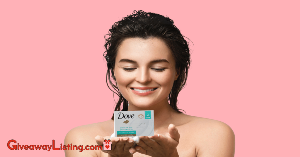 A person joyfully holding a bar of Dove soap