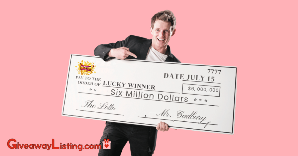 a person joyfully holding a large, shiny, golden lottery cheque with the words "Winner" on it.