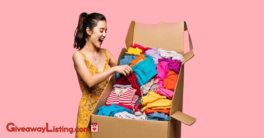 a person opening a box full of colorful clothing items. 