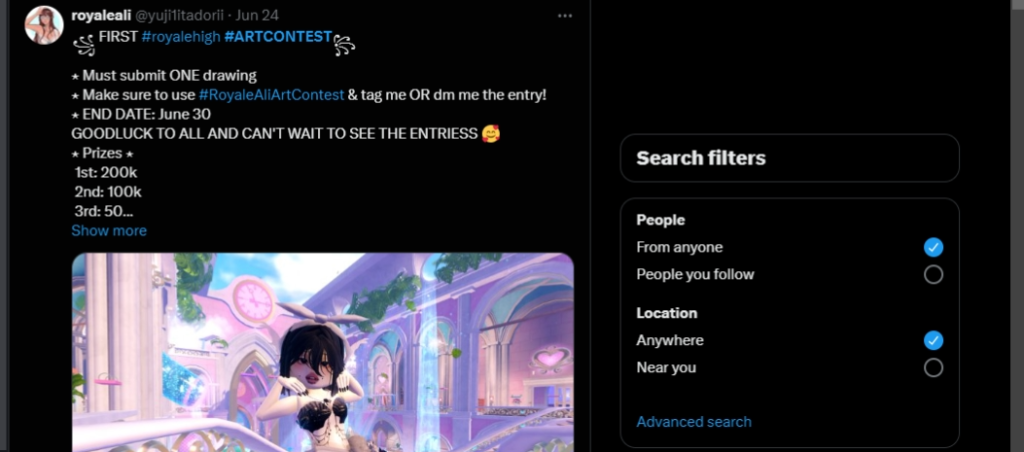 screenshot of an art contests page on Twitter. 