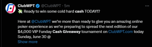 a screenshot of one of the posts in a Twitter cash giveaway list. 