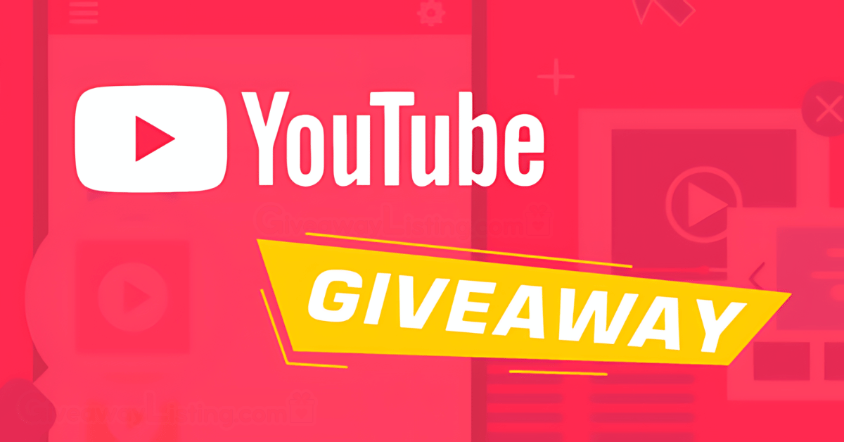 YouTube giveaway banner in red, white and yellow colors.