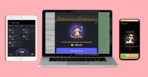 A Laptop, an iPad, and a smartphone with Hamster Kombat gameplay on their screens.