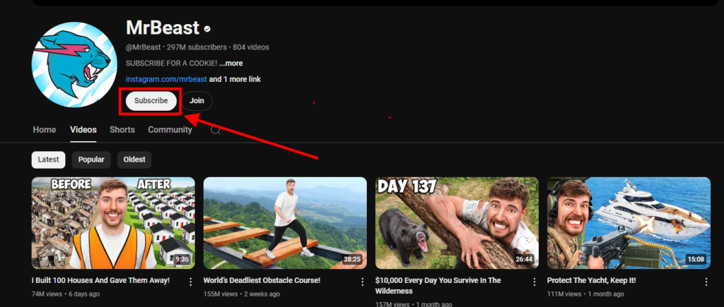 Tips on how to subscribe to MrBeast's YouTube channel