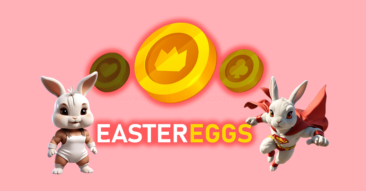 the Rocky Rabbit Easter Eggs mascots and unique coins