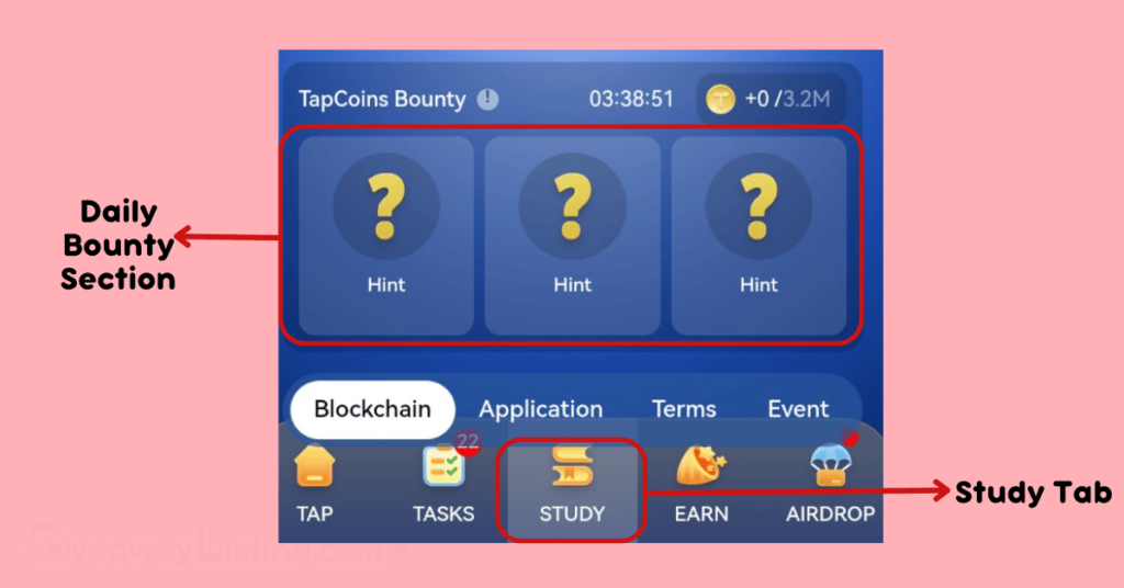 tapcoins daily bounty instructions for playing directly from the Study tap