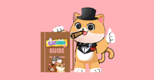 Image showing a cat with a guidebook indicating the Catizen guide