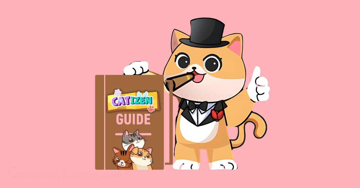 Image montrant un chat avec un guide indiquant le guide Catizen