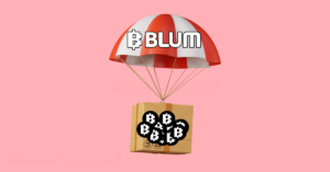 Blum airdrop guide featured image with parachute, box and $blum tokens