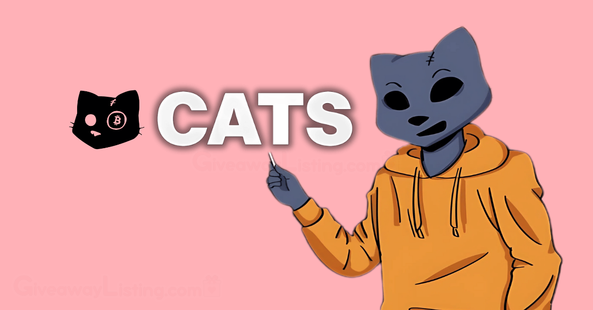 CATS guide featured image, cats avatar wearing a yellow hoodie pointing at the CATS logo in white