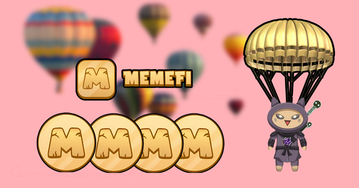 a Memefi boss, the Memefi coins, and hot hair balloons signifying the Memefi Airdrop.