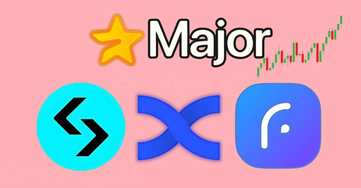 The MAJOR logo and logos of potential exchanges that wil list the $MAJOR: Bitget, BingX and Fintopio.
