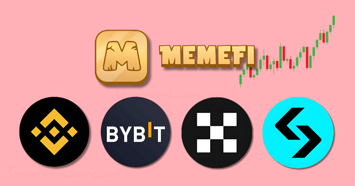 Picture of the MemeFi logo and the logos of the top exchange sites listing the MemeFi tokens.