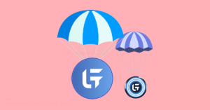 Grand Combat token and game logos hanging on blue parachutes.