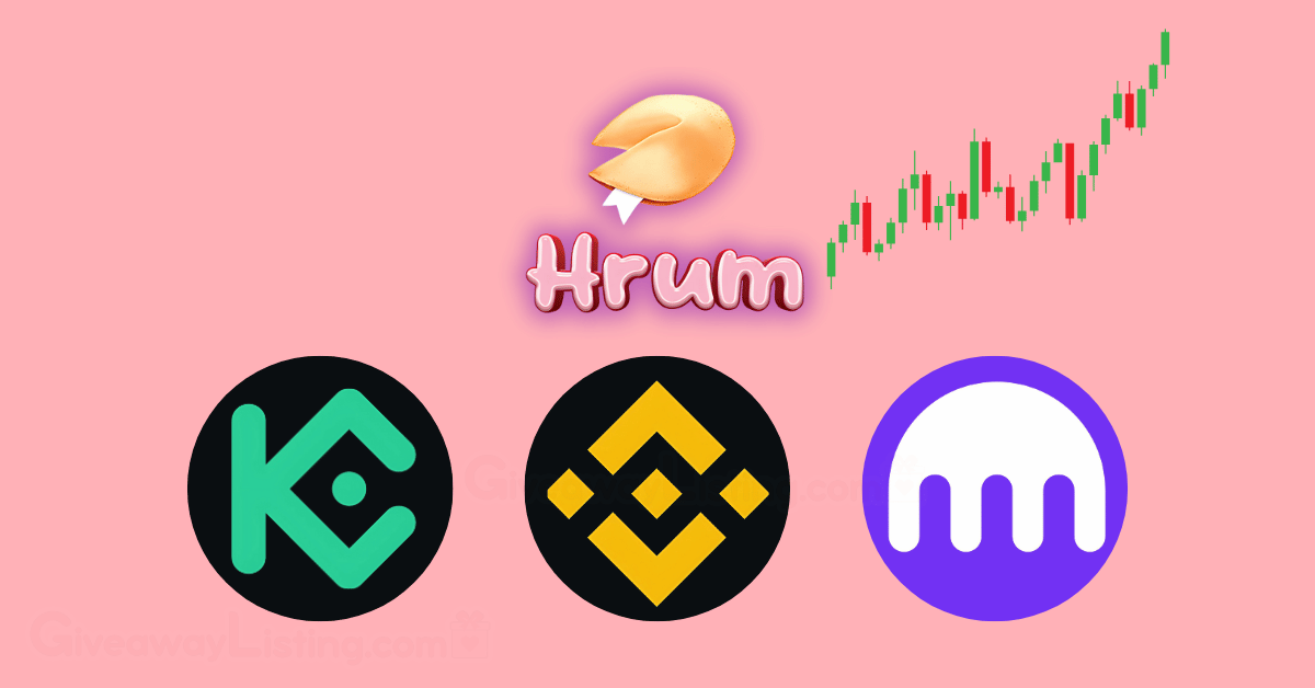 KuCoin, Binance, and Kraken logos with the Hrum logo and trading candlesticks at the top.