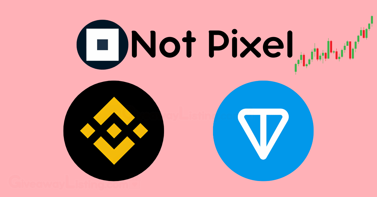 Binance and TON logos with the Not Pixel logo and trading candlesticks above them.
