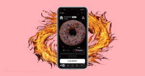 a smartphone displaying the Donot app interface with a flame of fire behind it.