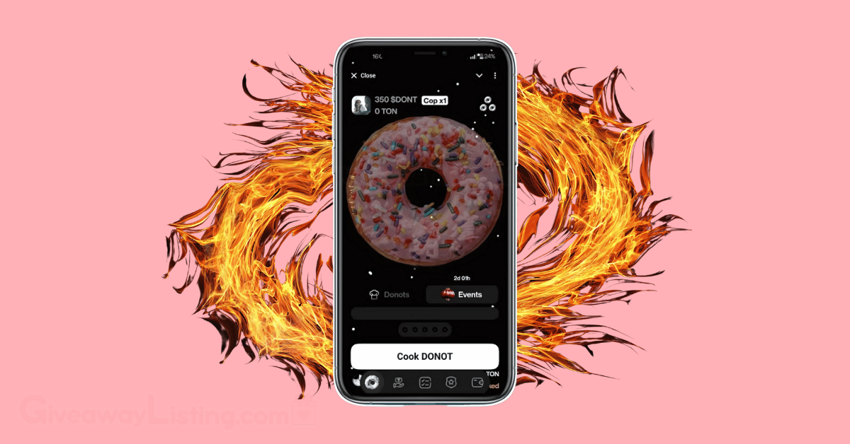 a smartphone displaying the Donot app interface with a flame of fire behind it.