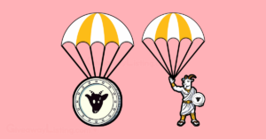 parachutes carrying a GOATS game character with the $GOATS token.