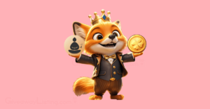 a ZenCoin game character holding the ZenCoin meditating symbol and the ZenCoin token.