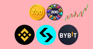 the $ZOO token and logo with Binance, Bitget and Bybit logos under them.