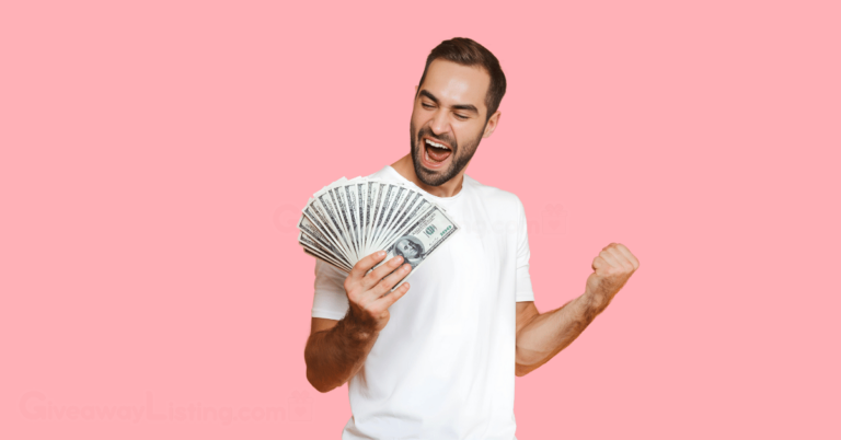 a person holding a wad of cash with excitement.