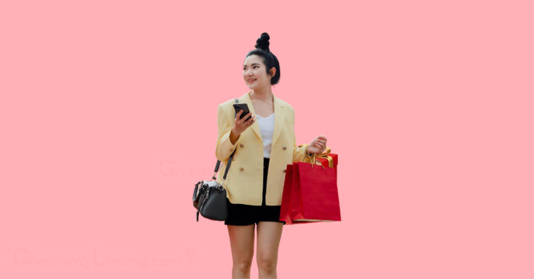 a businesswoman holding a bag of gifts