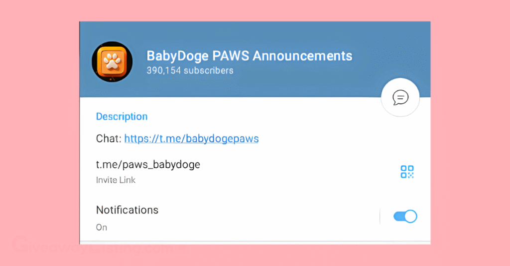 screenshot of the BabyDoge PAWS announcement channel on Telegram