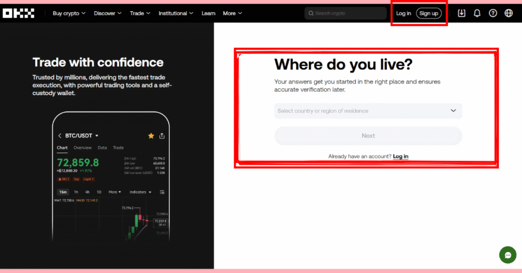 a screenshot of the OKX exchange sign up screen