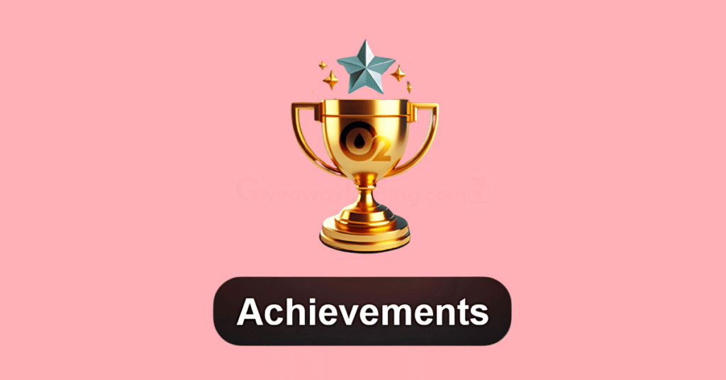 A gold trophy cup with the Oxygen Miner logo on it and the text 'Achievements' written beneath