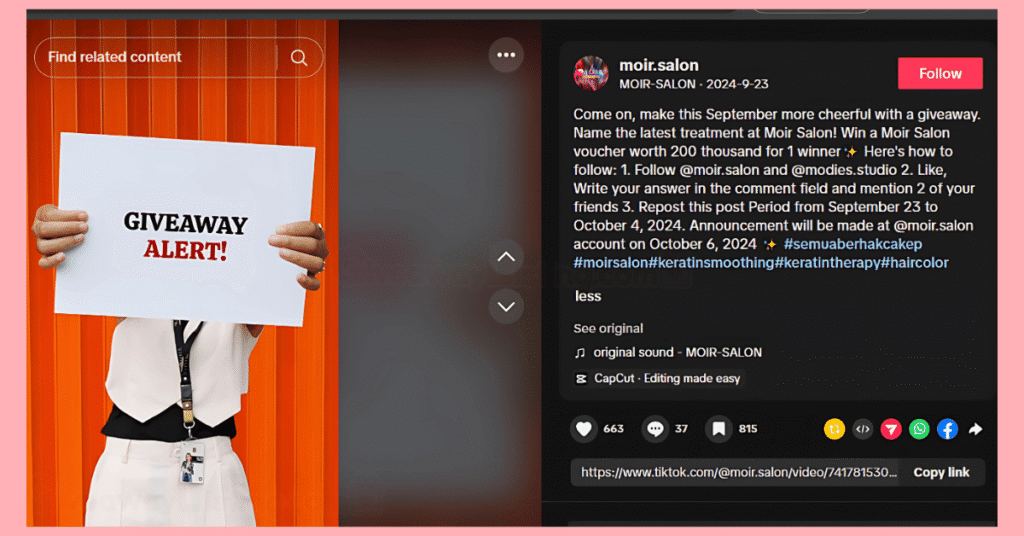 a TikTok giveaway post showing instructions on how to refer friends and join the giveaway.