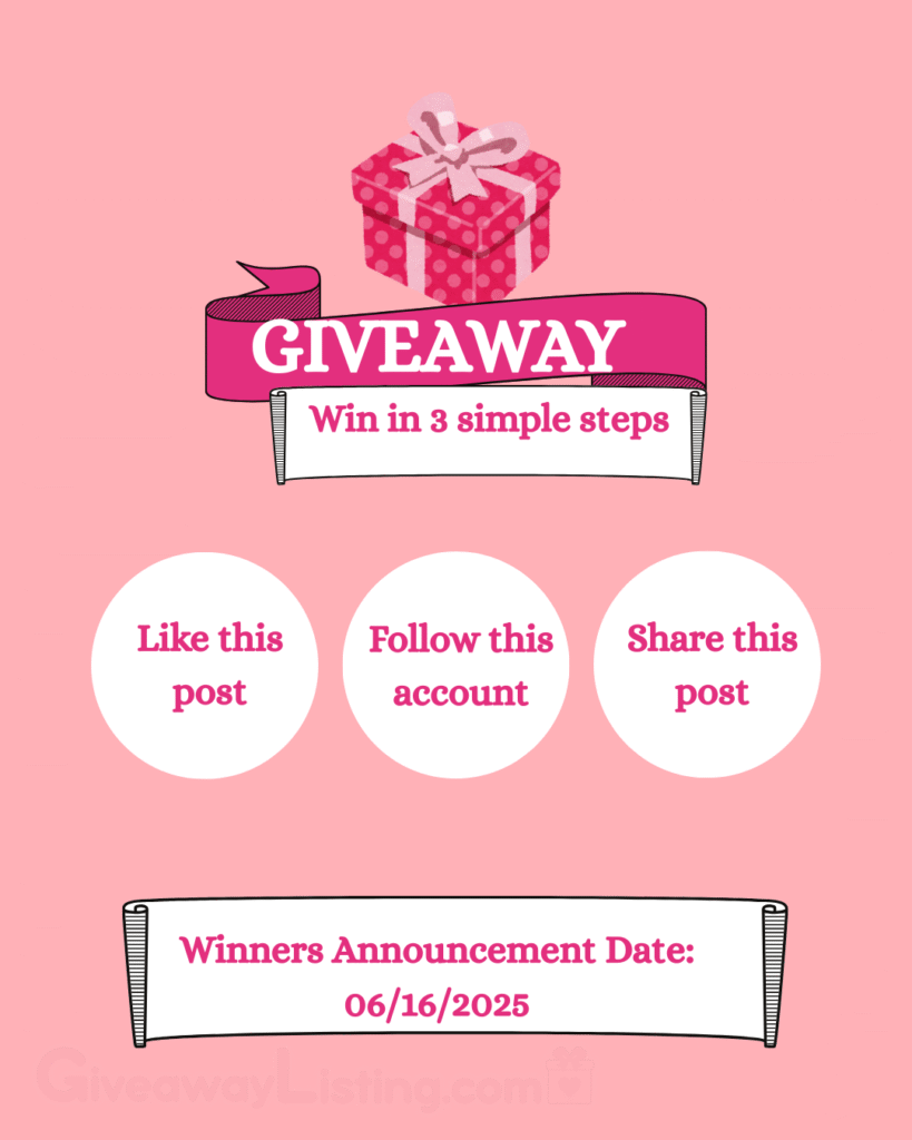 a graphic giveaway image design showing a gift box, and Giveaway entry instructions.