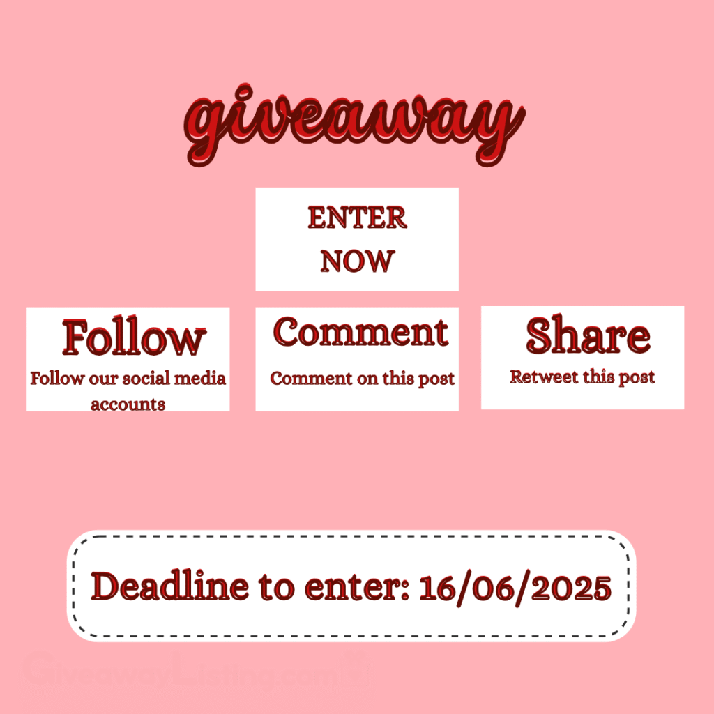 a square graphic giveaway image design showing Giveaway entry instructions.