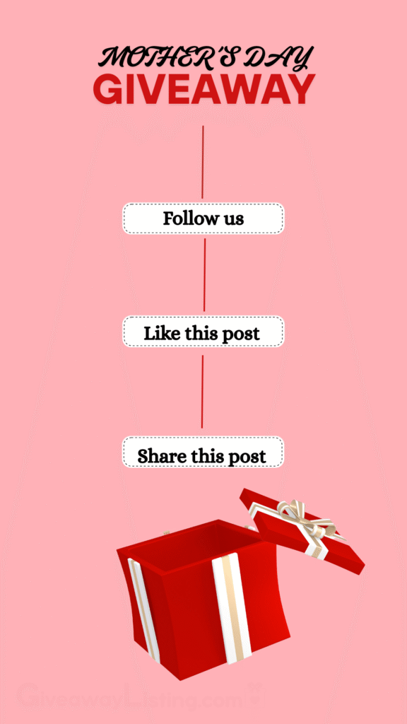 a vertical graphic giveaway image design showing a gift box and Giveaway entry instructions.