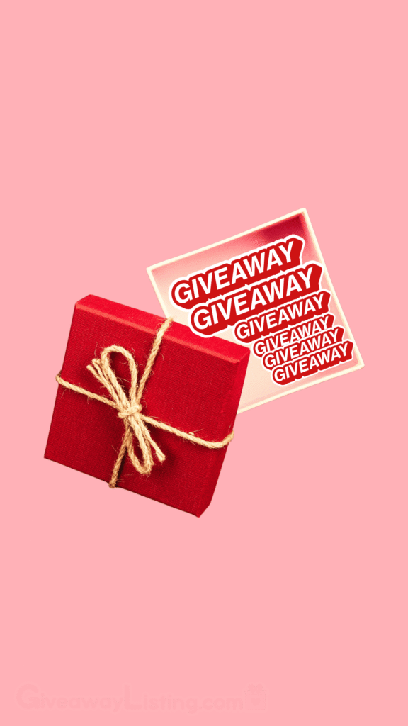 a vertical graphic giveaway image design showing a gift box and Giveaway texts on a light pink background.
