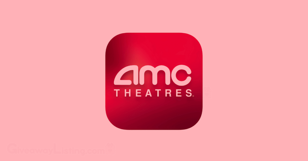 AMC Theatres logo on a light pink background.