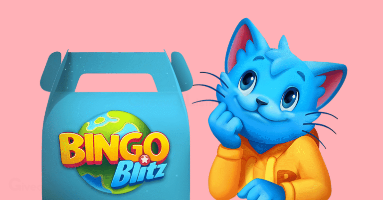 Bingo Blitz game character with a bag of Bingo Blitz freebies.